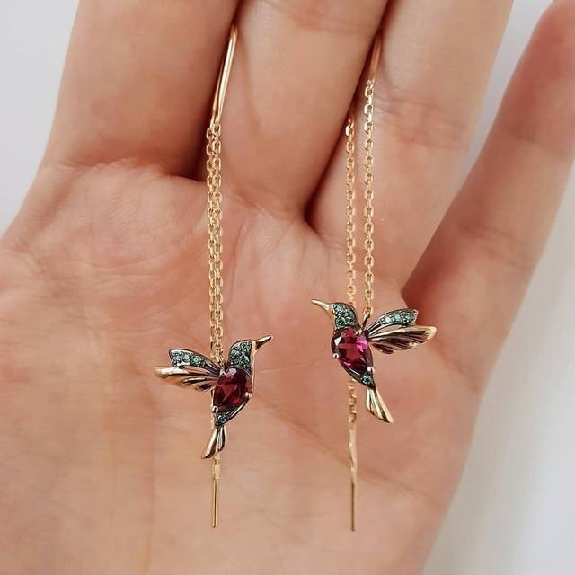 Ailes de Colibri - Boucles d'oreilles Élégantes avec émail et cristaux